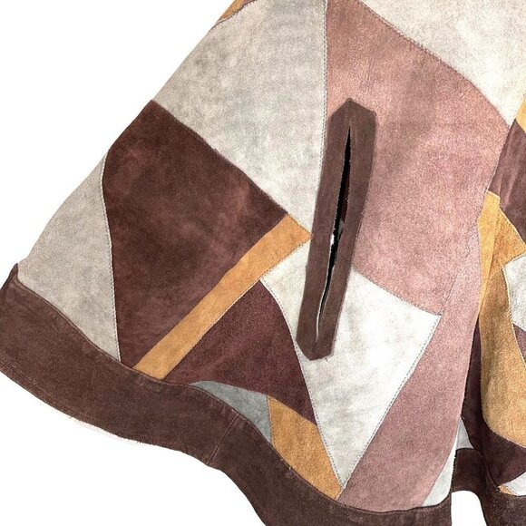 Vintage Handmade Suede Patchwork Poncho Womens One Size Pullover Slit Pockets - Picture 10 of 12